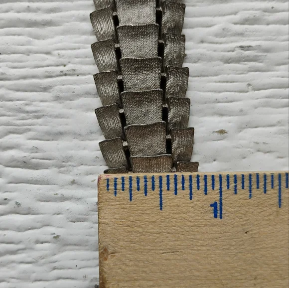 Art Deco Puccini Metal Crocodile Style Bracelet Wide Signed Silver Toned - Picture 8 of 15